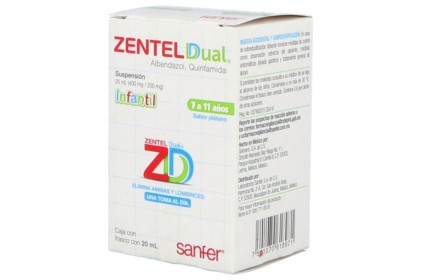ZENTEL DUAL JR ORAL SUSPENSION ALBENDAZOLE-QUINFAMIDE 400/200MG 20ML SINGLE DOSE BANANA FLAVOR